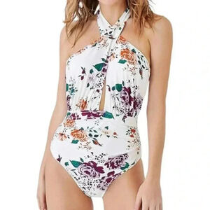 NWT CUPSHE Women's Floral Rose Garden Cross Ruched Wrap One-Piece Swimsuit Small